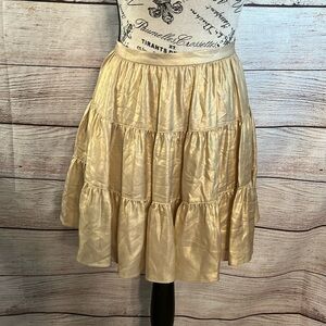 Joseph “Petra” Tiered Skirt 100% Silk Size 40 Medium Lined Gold Metallic